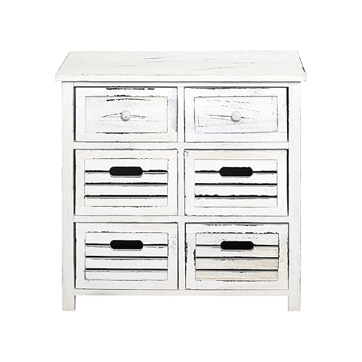 title=Rebecca Srl Mobile Cassettiera Credenza 6 Cassetti Legno Bianco Vintage Retro