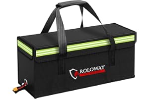 ROLOWAY Lipo Battery Bag Fireproof Bag (20 x 5 x 7.5 inch), Large Lipo Bag Fireproof Ebike Battery Bag, Lipo Safe Bag with Comfortable Handle, Reflective Strip, Lipo Charging Bag