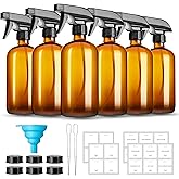 GIVAMEIHF 16oz Amber Glass Spray Bottles,6 Pack Glass Spray Bottles Refillable Empty Bottle with Adjustable Nozzle,Spray Bott
