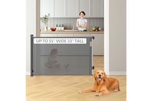Bulubaky Retractable Baby Gates Dog Gates, Sturdy Mesh Safety Child Gate, 33" Tall Extends up to 55" Wide Extra Long Sliding Gate for Doorway Hallway Stair Porch Gates for Kids or Pets Indoor Outdoor