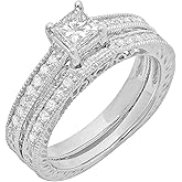 Dazzlingrock Collection 0.80 Ctw Round & Princess Natural Diamond Women Bridal Engagement Ring Band Set White Real Solid Gold