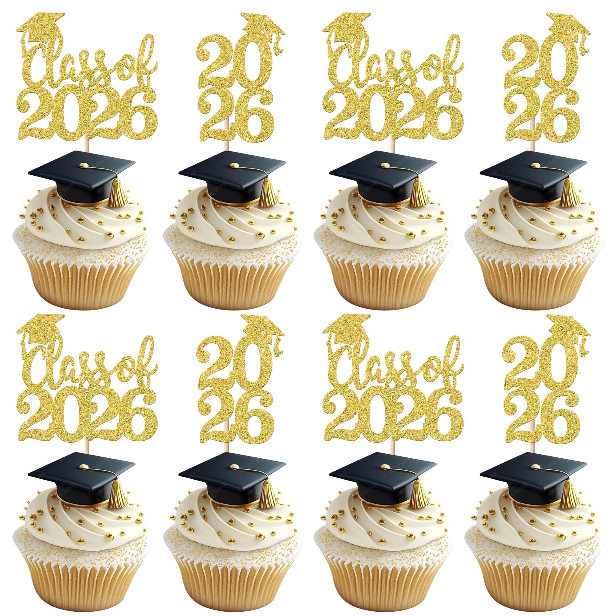 SYKYCTCY 24 Pack 2026 Graduation Cupcake Toppers Glitter Diploma Class of 2026 Cupcake Picks Congrats 2026 Cupcake Decorations for Graduation School Boys Girls Grad Party Cake Decorations Supplies
