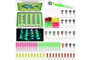 LUCKYFISHING Tungsten Ice Fishing Jigs 20pcs/60pcs Ice Fishing Lures Glow in Dark 1/16oz (1.85g) Crappie Lures Ice Fishing Gear for Panfish Walleye Crappie Ice Fishing Gift