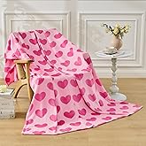 FY FIBER HOUSE Heart Blanket Valentines Day Blanket Gift for Women Men Girls Soft Cozy Fannel Throw Blankets for Lover All Season Use, 60x80 Inches, Hot Pink