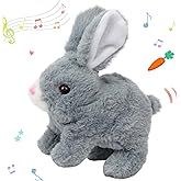 Hopearl Hopping Rabbit Interactive Electronic Pet Plush Bunny Toy with Sounds and Movements Animated Walking Wiggle Ears Twitch Nose Gifts for Toddlers Birthday, Gray, 7''