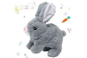 Hopearl Hopping Rabbit Interactive Electronic Pet Plush Bunny Toy with Sounds and Movements Animated Walking Wiggle Ears Twitch Nose Gifts for Toddlers Birthday, Gray, 7''