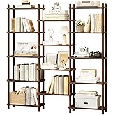 IOTXY Wooden Triple Wide Bookshelf - 5-Tier Large Shelf Bookcase with Solid Beech Frame, Tall Freestanding Open Etagere Display Rack for Home Office, Walnut