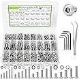 K Kwokker M3 M4 M5 M6 Nuts and Bolts Assortment Kit 20 Size 8MM to 25MM 304 Stainless Steel Hex Button Head Cap Metric Machine Screws, 1160Pcs Silver Bolts and Nuts Kit with Lock Washers for Screws