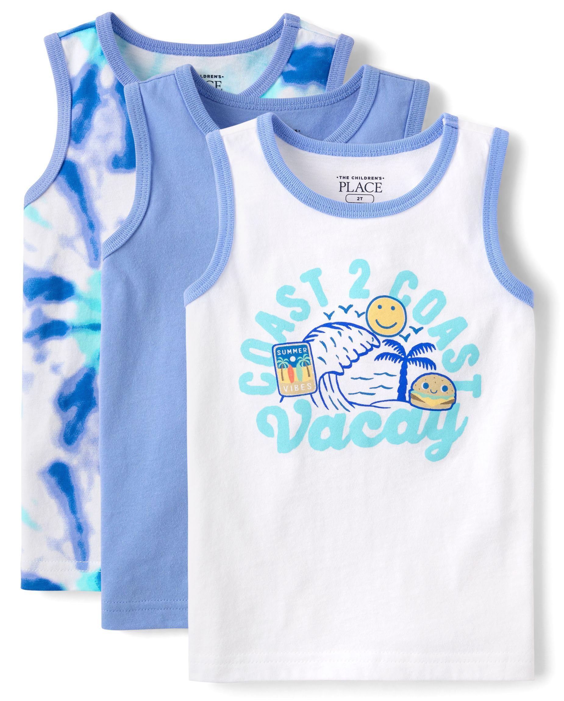 The Children's Place,Baby Boys,and Toddler Assorted Sleeveless Tank Tops,Bright Sky 3-Pack,9 Months,12 Months Image
