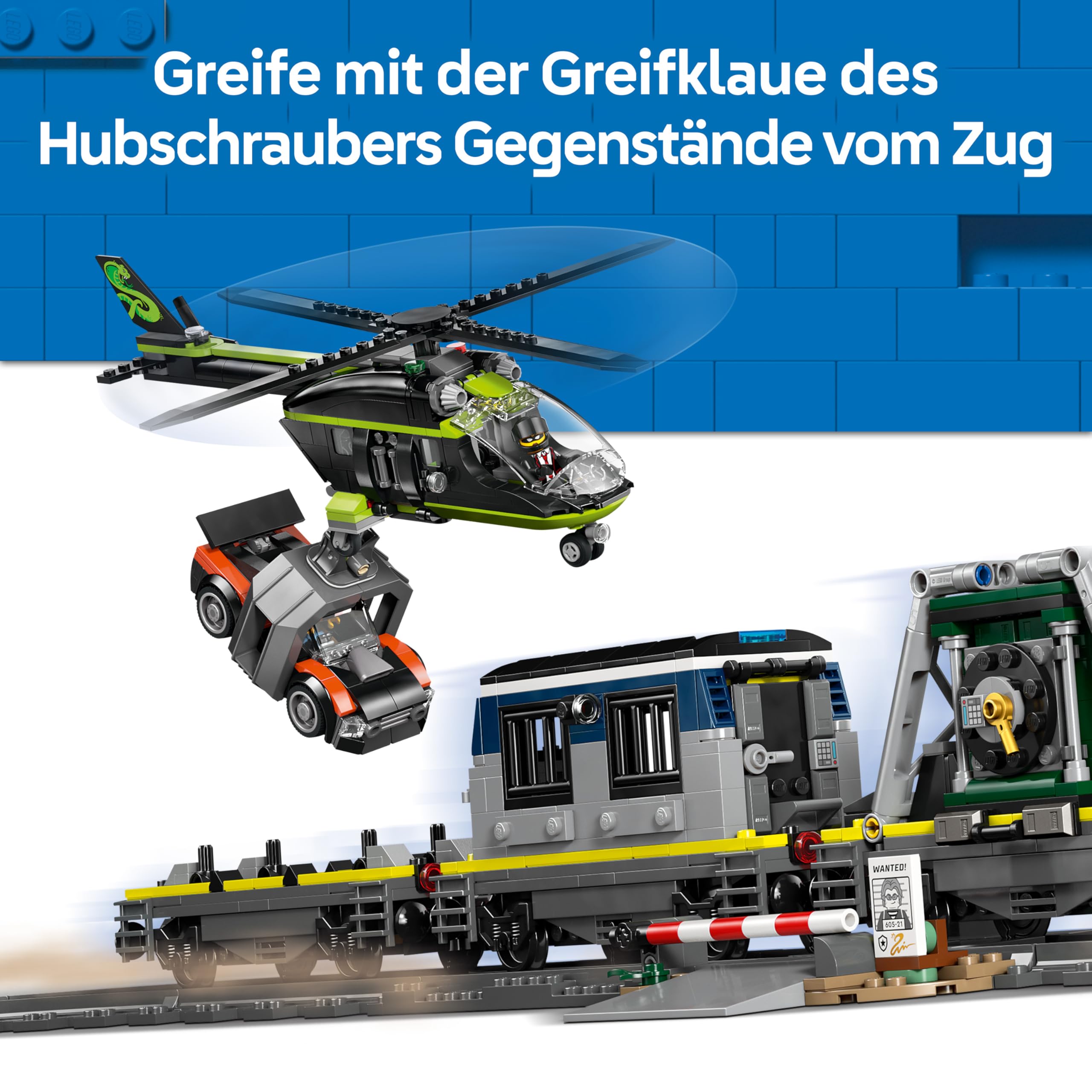 LEGO City Überfall auf den Polizeizug - Ferngesteuerter Spielzeug Zug - Modellbau mit kreisförmiger Strecke, Helikopter, Rallyeauto und 6 Minifiguren - Geschenk für Jungen ab 7 Jahren - 60508 6
