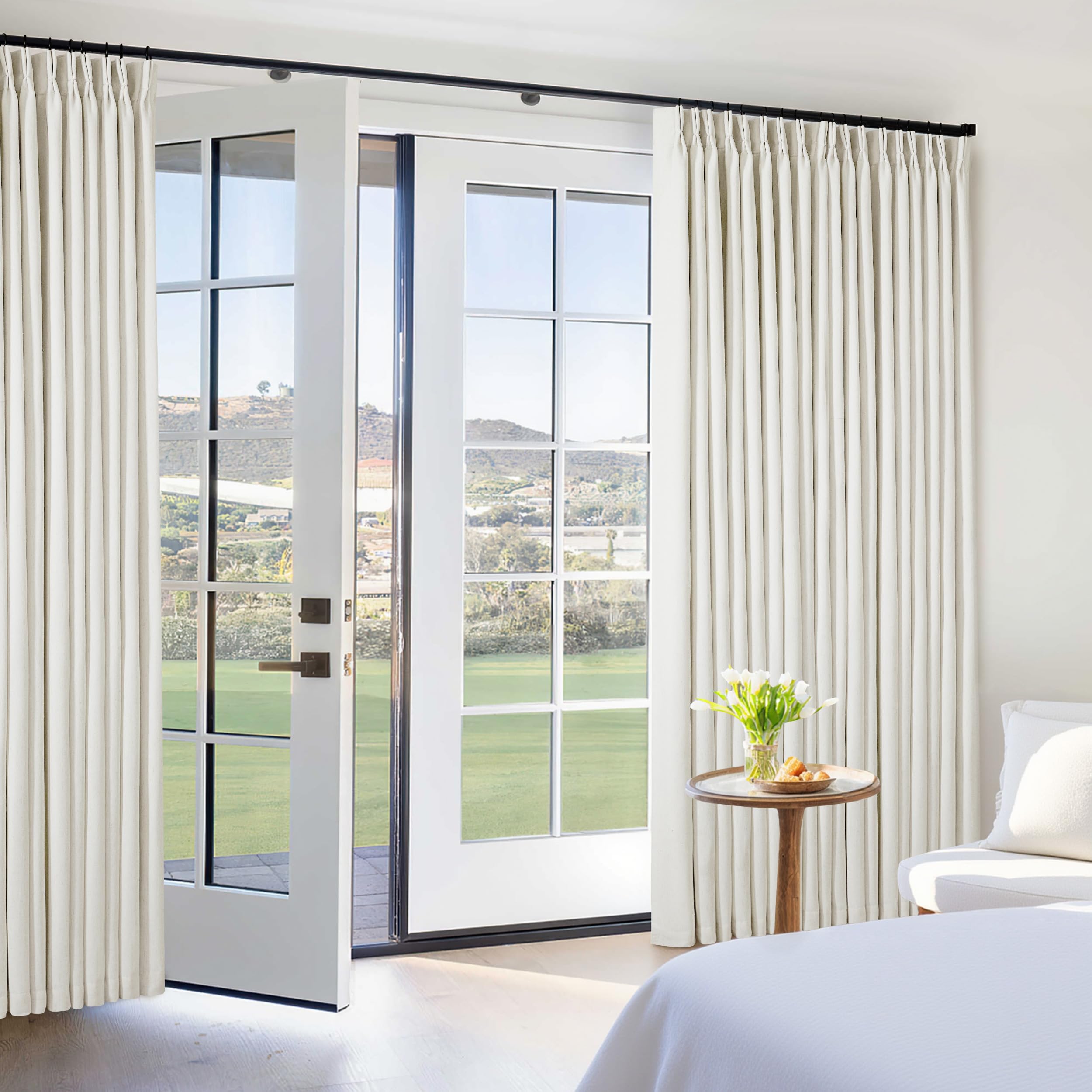 Photo 1 of Extra Wide 60 Inch Width Blackout Curtains 92 Inches Long for Bedroom Living Room Darkening Linen Pinch Pleated Office Thermal Insulated Ceiling Track Window Sliding Door Drapes Cream 60x92 1 Panel