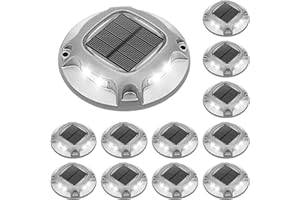 VOLISUN Solar Driveway Lights Dock Deck Lights 12 Pack,2 Colors in 1 Led IP67 Waterproof Outdoor Warning Step Lights for Driveway Sidewalk Pathway (White/Blue)