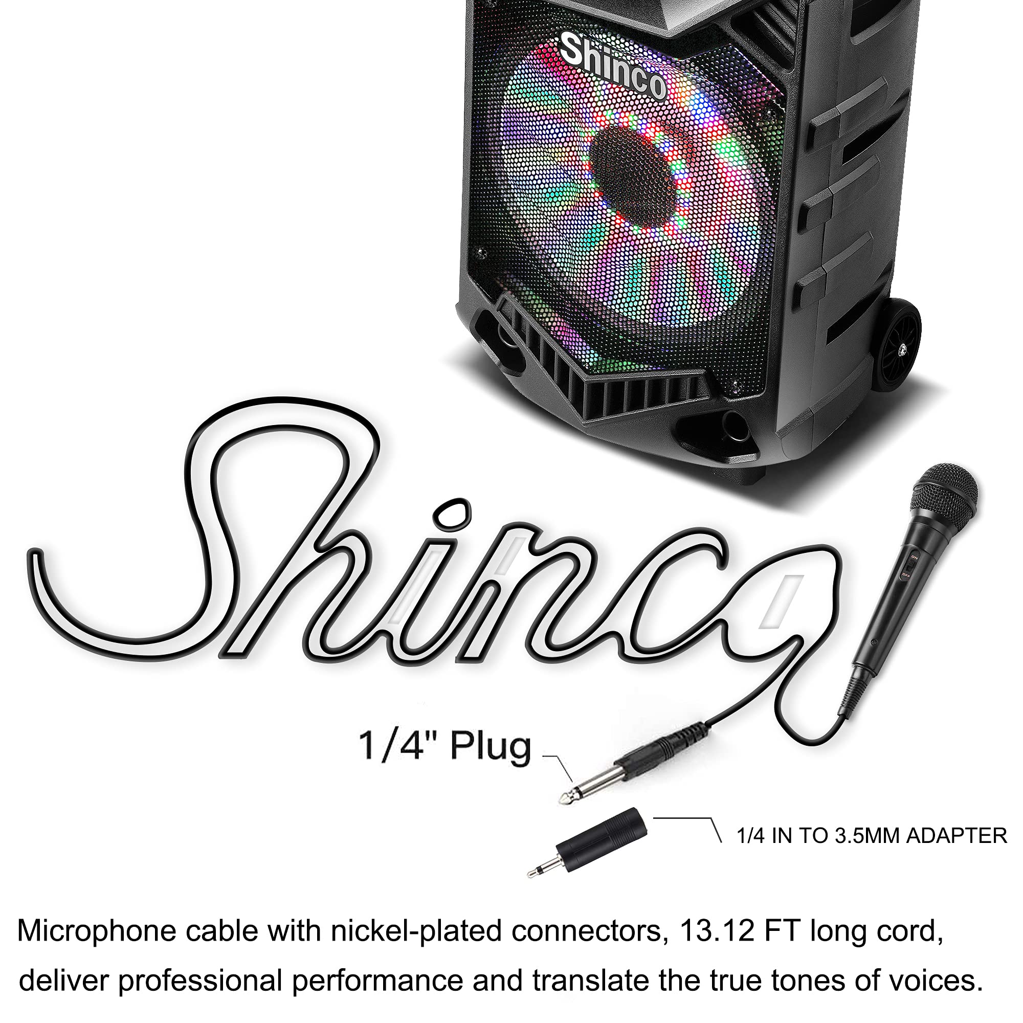 Shinco Handheld Mic, Cardioid Vocal Dynamic Microphone with 13ft Cable and ON/Off Switch, Plug-in Microphone for Karaoke Singing Machine, AMP, and Speaker