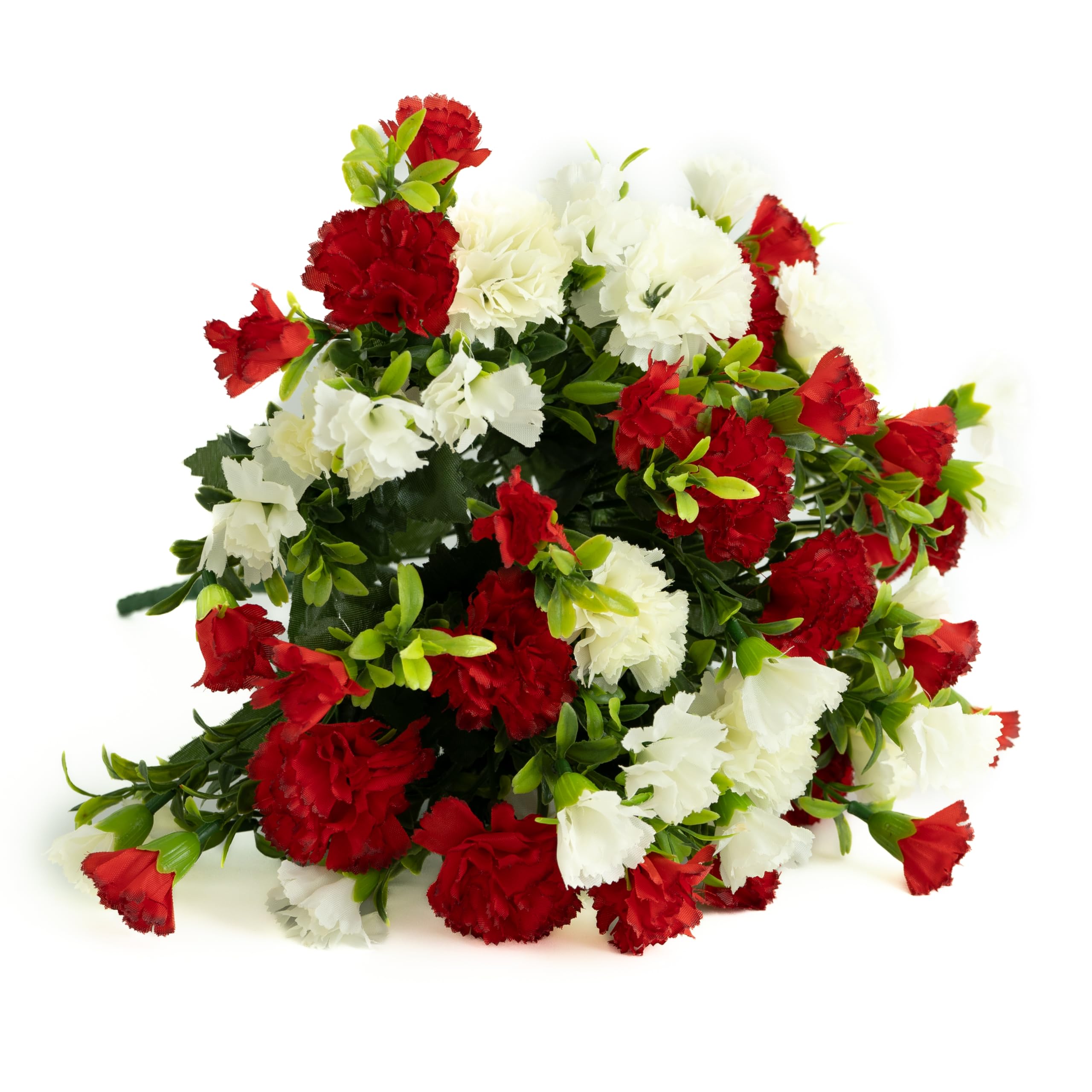 Bountiful Harvest 35cm Artificial Silk Carnation Flower Bush - Home Wedding Grave (Red & Ivory, 1 Bunch)