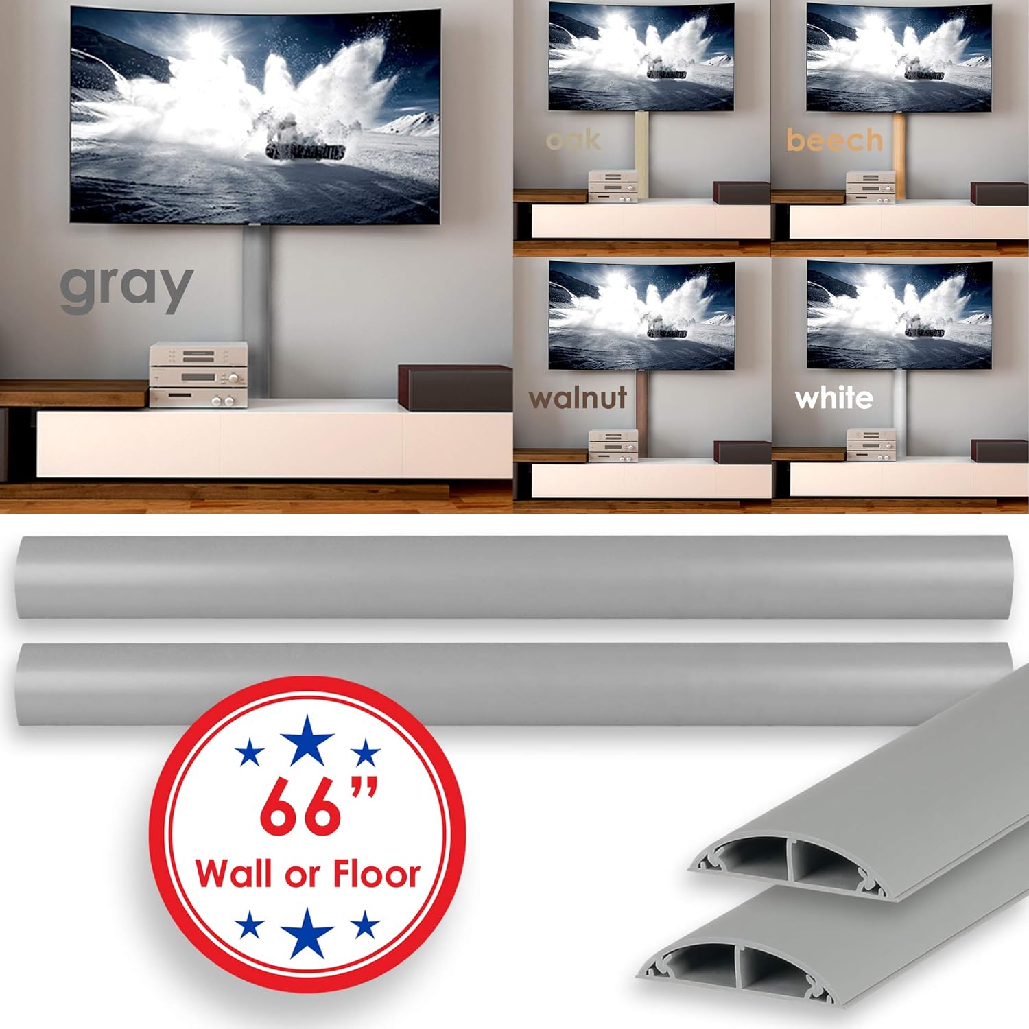 TV Cord Cover Wall Floor Cable Raceway Grey Cable Concealer