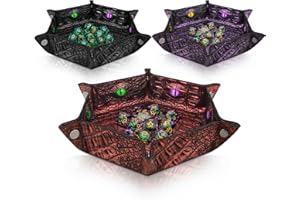 Byhoo 3 Pieces Crocodile Pattern DND Dice Tray, Foldable Hexagonal Dice Rolling Tray, Glow-in-The-Dark Eye Dice Tray, Perfect for RPGs, DND, and Tabletop Games(Black/Purple/Red)