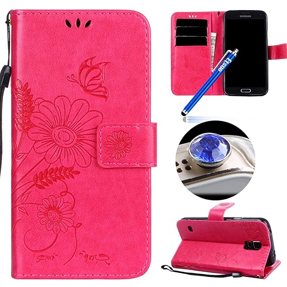 Etsue Schutzhülle Handytasche für Samsung Galaxy S5 Mini Butterfly Lederhülle Flip Tasche Case Leder Flip Hülle, Samsung Gala