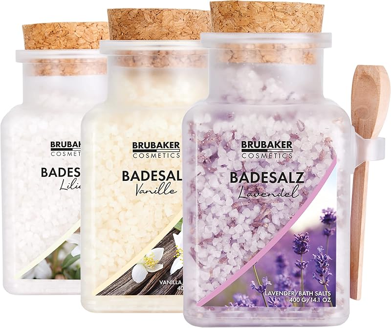 BRUBAKER Bath Salt Set 3x400g Lily Vanilla Lavender Natural Extracts Wellness
