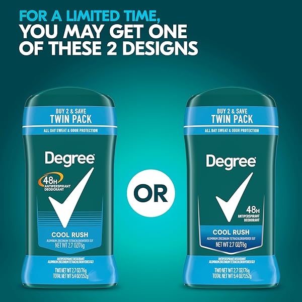 DEGREE MEN ORIGINAL ANTIPERSPIRANT DEODORANT COOL RUSH TWIN PACK 48-HOUR SWEAT & ODOR PROTECTION ANTIPERSPIRANT FOR MEN 2.7 OZ