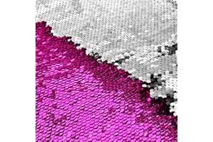 VACVELT Flip Sequin Fabric by The Yard, Half Yard Reversible Sequin Fabric, Magenta + Silver Glitter Fabric Sparkly Mermaid Sequin Fabric for Graffiti, Bridal Dress, Wedding Decorations, Sewing