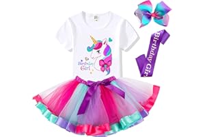 TUTU AND SIAN Birthday Girls Costume – Headband, Shirt, Tutu Skirt Dress, Satin Sash - Unicorn Gifts for Girls