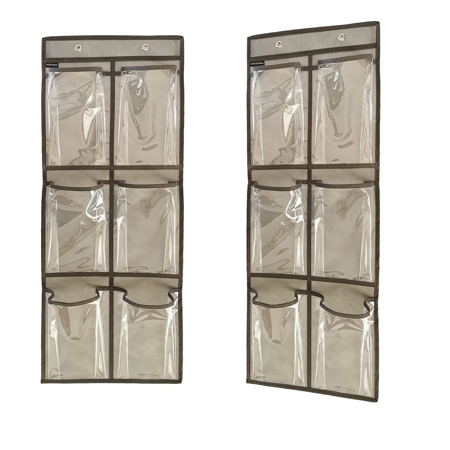 Photo 1 of ANZORG 2 Packs Over The Door Hanging Closet Shoes Holder Organizer Shoe Storage Shoe Rack with 6 Pockets (Clear PVC Pockets)