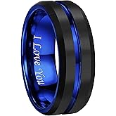4mm 6mm 8mm 10mm Blue/Rose Gold Groove Black Matte Finish Tungsten Carbide Wedding Band Ring Engraved I Love You Size 4 To 17