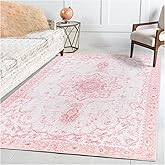 Sofrug Area Rug 5x7 - Vintage Floral Honeycomb Non Slip Backing Carpet - Pink Softer Thicker Faux Wool Rug - Foldable & Machi