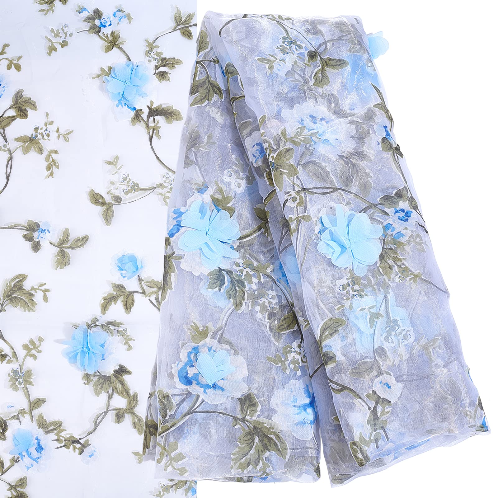 GORGECRAFT 55Inch Embroidered Flower Fabric 3D Organza Gold Floral Chiffon Rose Leaves Vintage Lace Fabric Embroidery Applique Ribbons for Sewing Wedding Bridal Cloth DIY Crafts Supplies — image 1