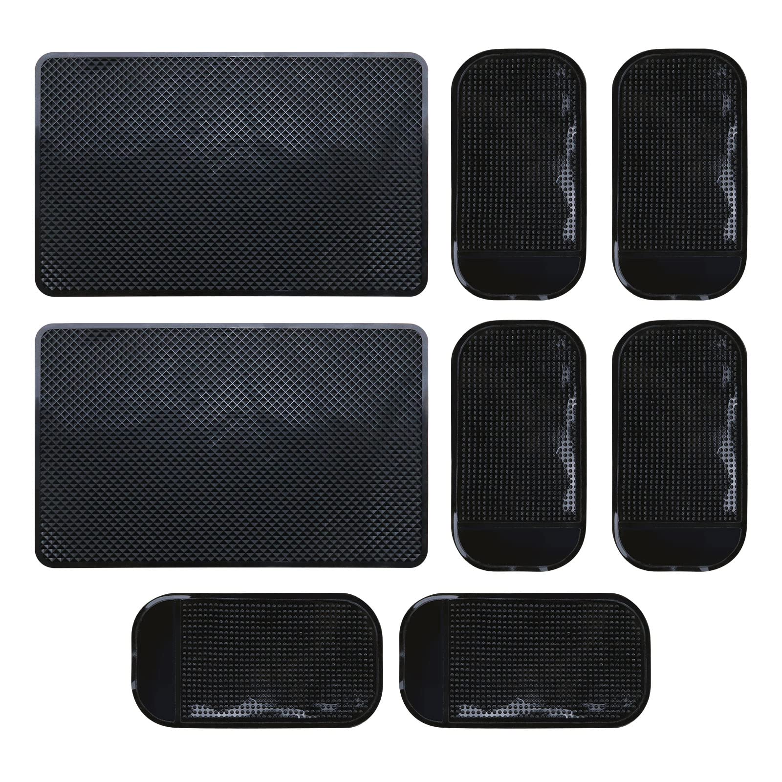 EMSea 8PCS Non-Slip Car Dashboard Grip Pad Heat Resistant Sticky Gel Dashboard Latex Mat for Cell Phone Vehicle Sunglasses Keys Coins CD Electronic Devices GPS 2 Sizes Black