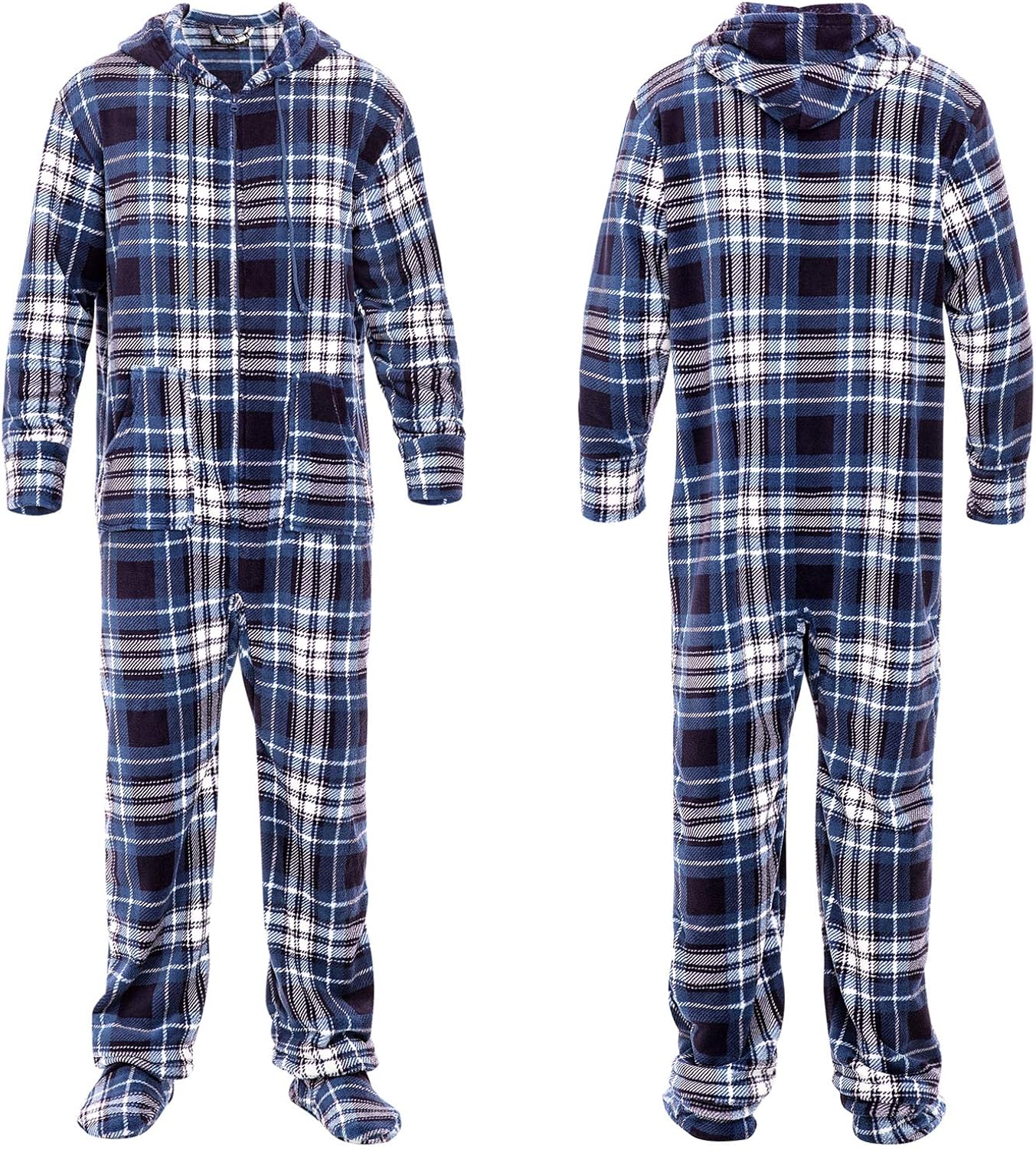 Alexander Del Rossa Men's Warm Fleece One Piece Footed Pajamas, Adult Onesie with Hood at  Men’s Clothing store