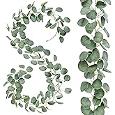 2 Pack Artificial Eucalyptus Garland: 12ft Silver Dollar Eucalyptus Leaves Vines with 156 Leaves - Handmade Faux Silk Leaf Greenery Garland for Table Wedding Party Mantel Wall Indoor Outdoor Decor