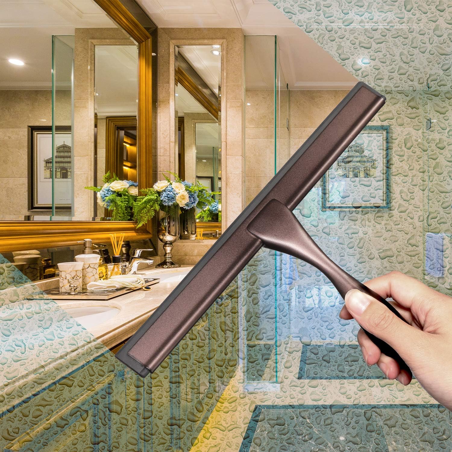 HIWARE All-Purpose Shower Squeegee for Shower Doors, Bathroom, Window and Car Glass - Bronze, Stainless Steel, 10 Inches: Home & Kitchen