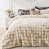 Peace nest Fluffy Rabbit Faux Fur Bedding Queen Comforter Set Ultra Soft Plush Winter Tie-Dye Bubble Sherpa Reversible Comforters 3 Pieces Sets with 1 Comforter 2 Pillow Shams Brown