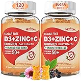 Sugar Free Vitamin C + D3 + Zinc Gummies for Adults 50 +, 9 in 1 Immune Defense Supplement with D3 5000IU, Elderberry, Echinacea, Mullein Leaf for Boost Immunity, Power Antioxidant, Vegan (Pack of 2)