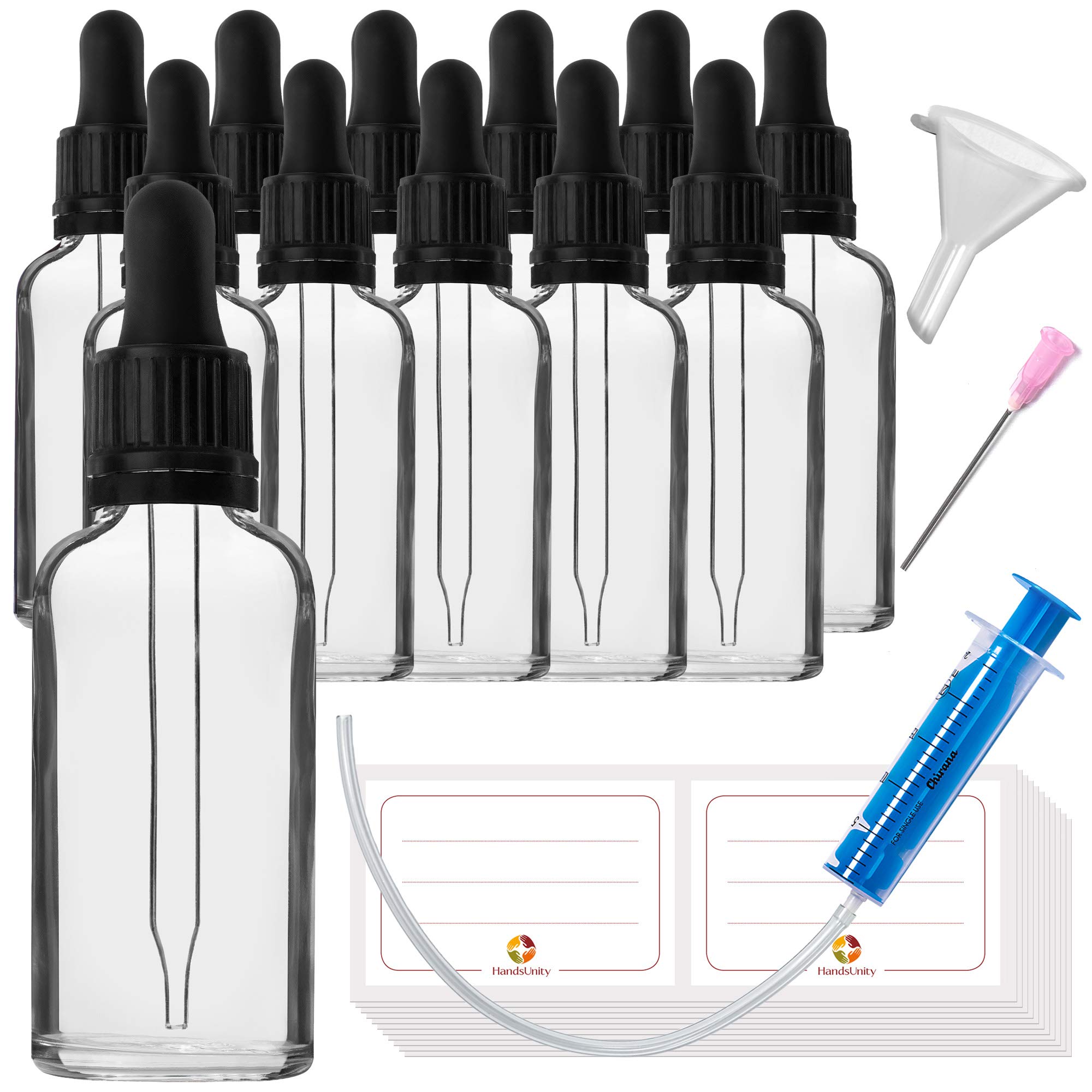 12 x 50 ml dropper bottle made of transparent glass set - pharmacist bottles including 29 auxiliary accessories — image 1