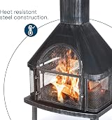 LIVIVO Tall Chiminea Outdoor Fireplace Heater Steel Wood Charcoal Burner Grill view 7