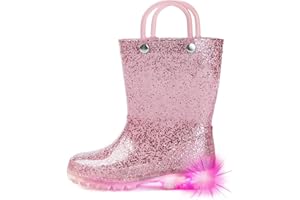 DKSUKO Toddler Rain Boots Glitter Waterprof Rubber Boots with Easy-on Handles