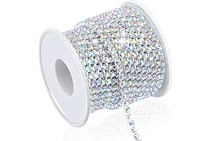 Dowarm 10 Yards 4MM Crystal Rhinestone Chain Trim for Sewing Crocs Shoes, SS16 Rhinestone Chain for Craft Cups Jewelry Wedding Bouquet DIY Decoration, Sewing Close Chain Trim, Silver AB