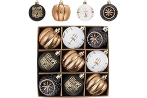 DECOR BY HANNAH DecorbyHannah Halloween Tree Ornament Decorations Indoor, 2.36inch Black Gold Hanging Halloween Ornaments for Small Tree with Pumpkins, Shatterproof Plastic Christmas Ball for Home Party Decor (9ct)