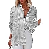 Diosun Womens Striped Button Down Shirts Classic Long Sleeve Stylish Collared Office Work Blouses Tops