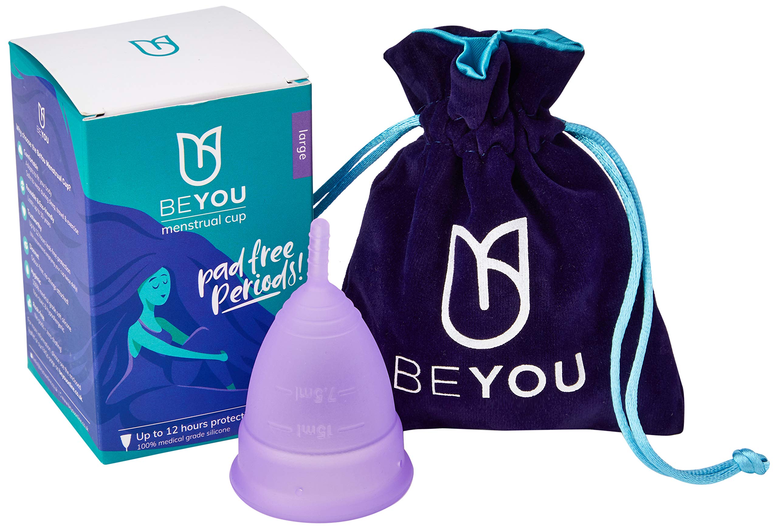 BeYou Menstrual Cup | Women’s Health Top 10 | Voted Best for Beginners | Soft Menstrual Cup | Comfortable | Medical Grade Silicone | Large
