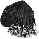 Beebel Black Lanyards 100 Pack Nylon Flat Badge Lanyard Bulldog Clip for Id Badge Name Tags