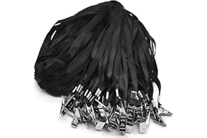 Beebel Black Lanyards 100 Pack Nylon Flat Badge Lanyard Bulldog Clip for Id Badge Name Tags