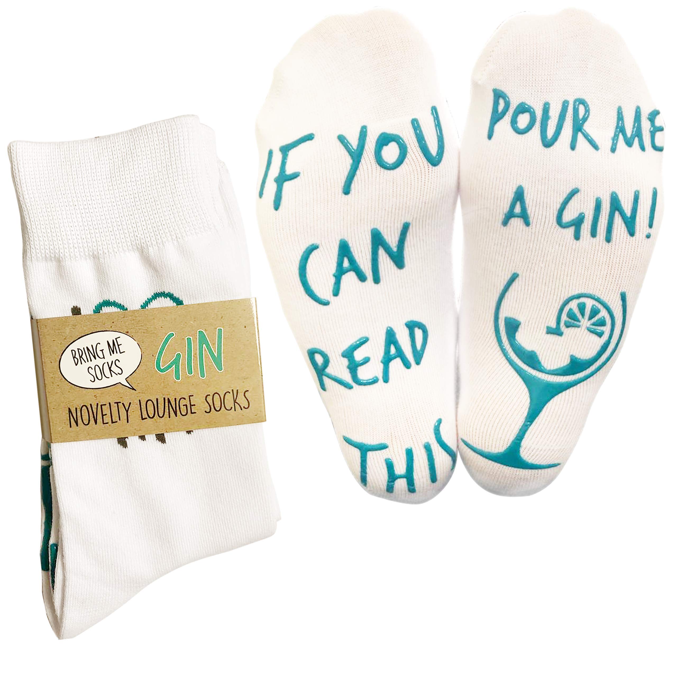 IF YOU CAN READ THIS POUR ME A GIN! Funny Socks - Perfect Gin Gift For Men or Women (Full Length Lounge Socks)