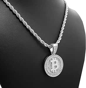 Amazon.com: BLINGFACTORY Hip Hop Iced out Bitcoin Pendant ...