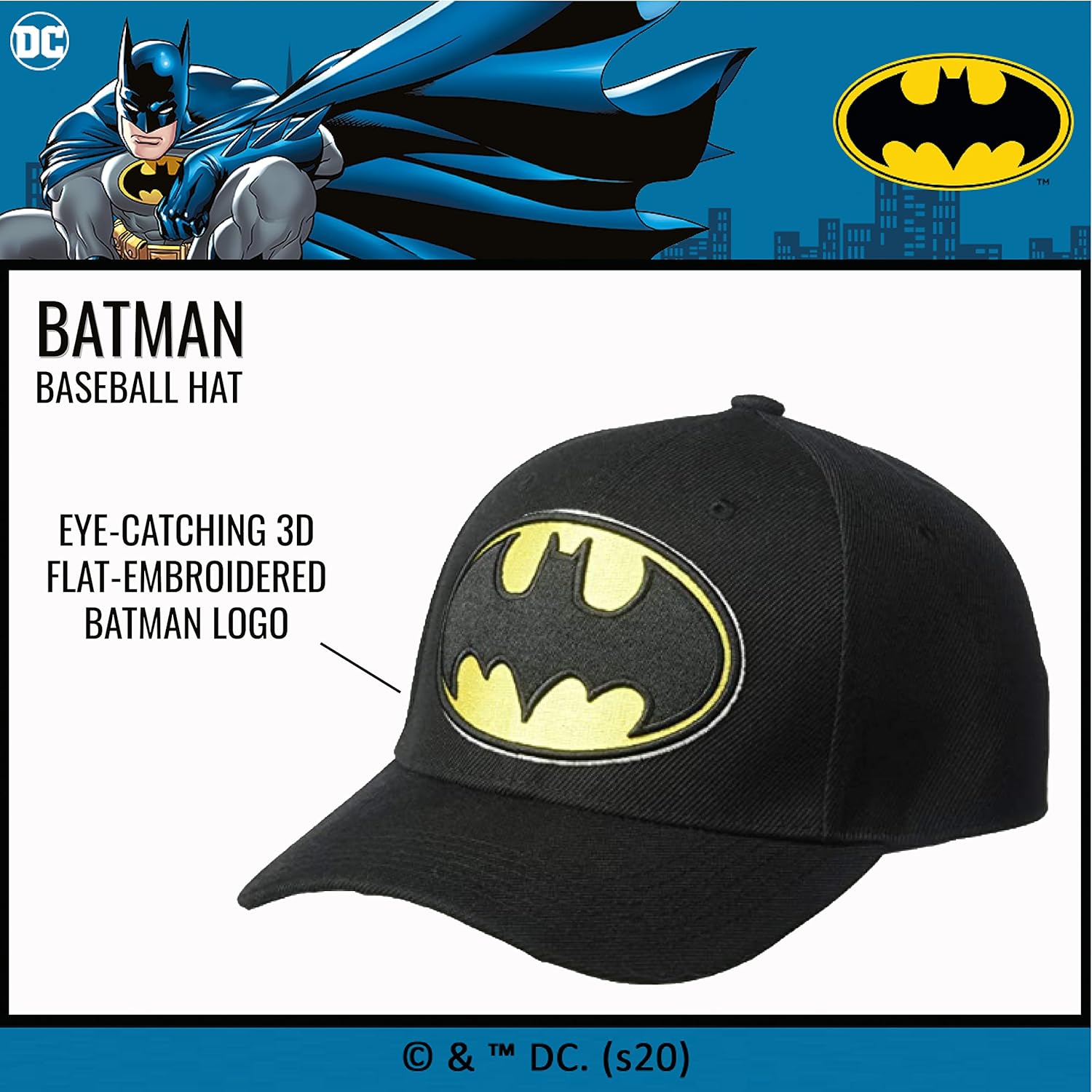 DC Comics Men's Batman Baseball Cap, Black,One Size: Clothing