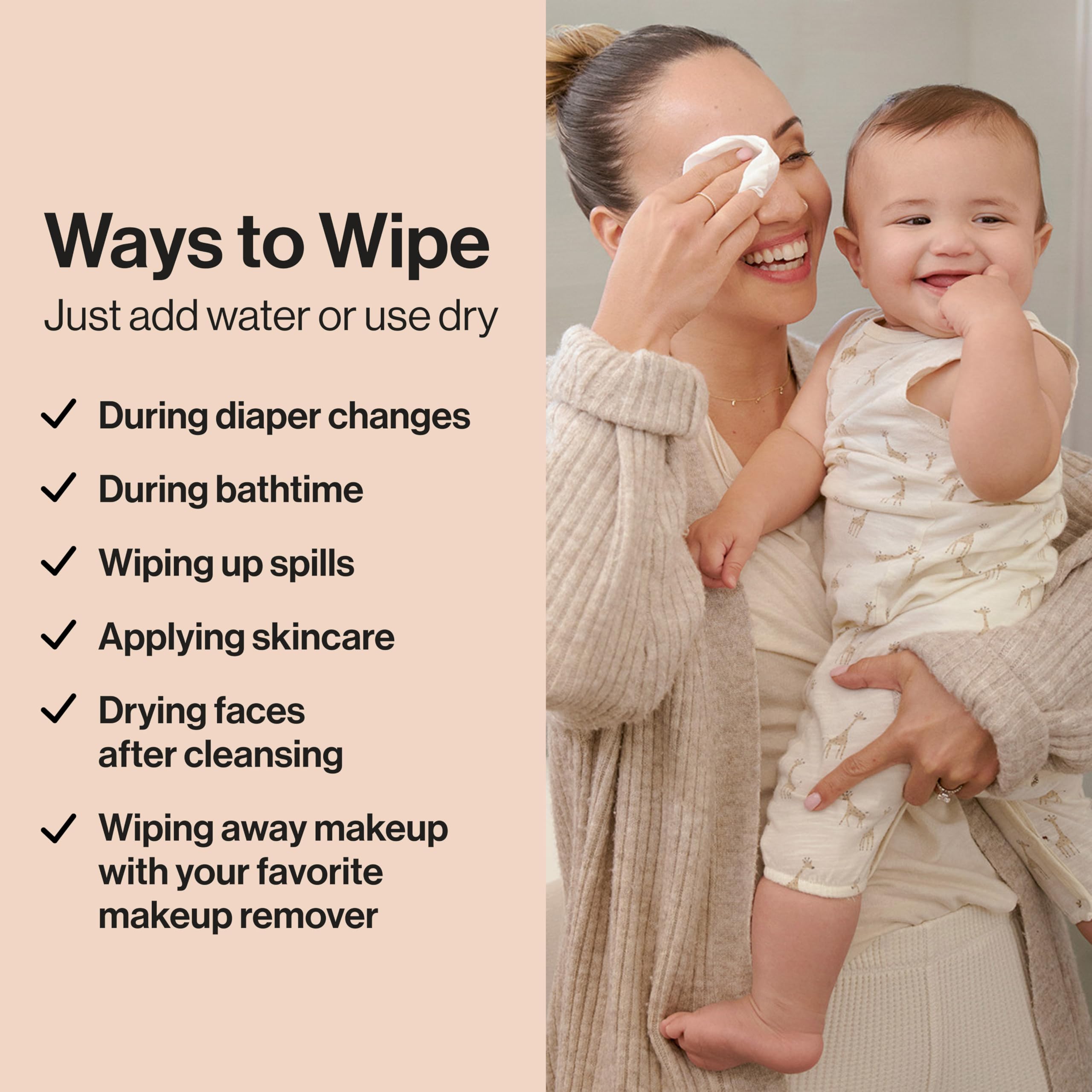 The Honest Company 100% Pure Organic Cotton Dry Wipes | Multi-Use Disposable Facial Cloth and Baby Wipe | Hypoallergenic and Gentle on Skin | 192 Count