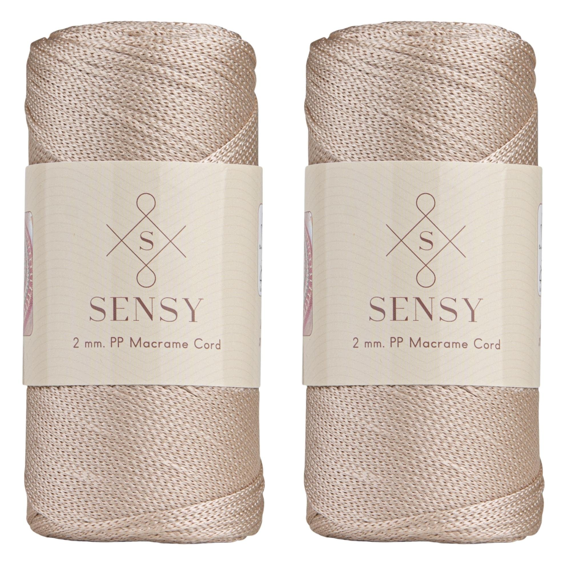 S SENSY Premium 2 Pack of 2mm 251 Yards Polyester Rope 100% Polypropylene Cord Macrame Cord 2mm Crochet Bag Cord Macrame Rope Crochet Thread Gift for Knitter (Latte) (SPC2000) — image 1