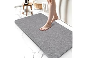 HOMTEB Bath Mat Non-Slip, Ultra Thin Bathroom Rugs with Rubber Backing, Absorbent,Quick Dry Machine Washable, Home Decor Accessories Cozy Cloth Bathroom Rugs fit Under Door/Sink/Tub/Shower,Gray,17x27 Inch
